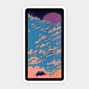 Spaceship Cruising Through Cloudscape Sticker